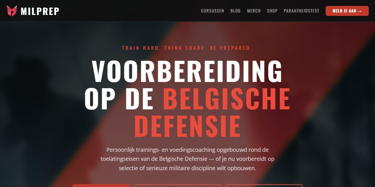 MILPREP homepage offering Belgian defence selection training programmes